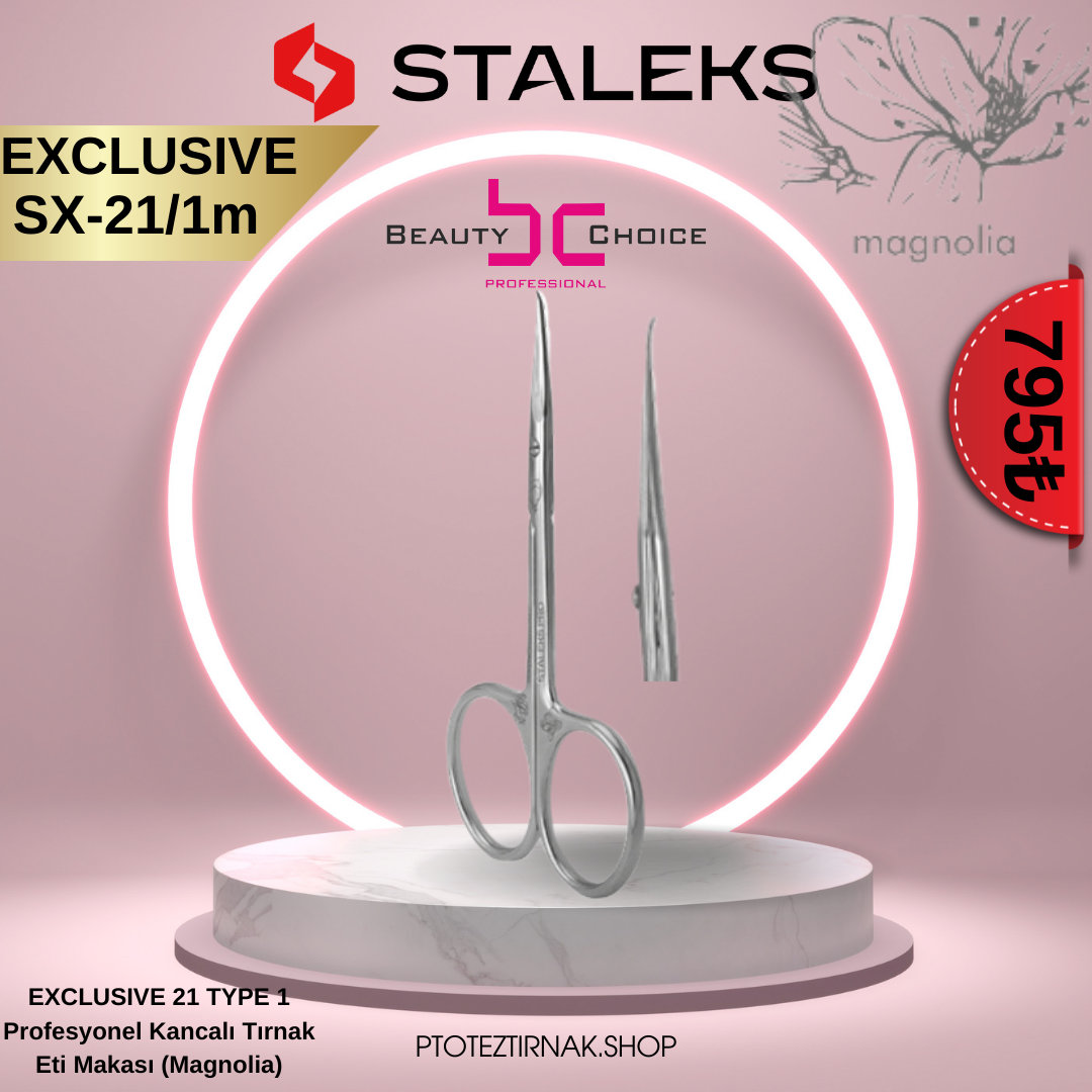 STALEKS EXCLUSIVE 21 TYPE 1 Profesyonel Kancalı Tırnak Eti Makası (Magnolia)