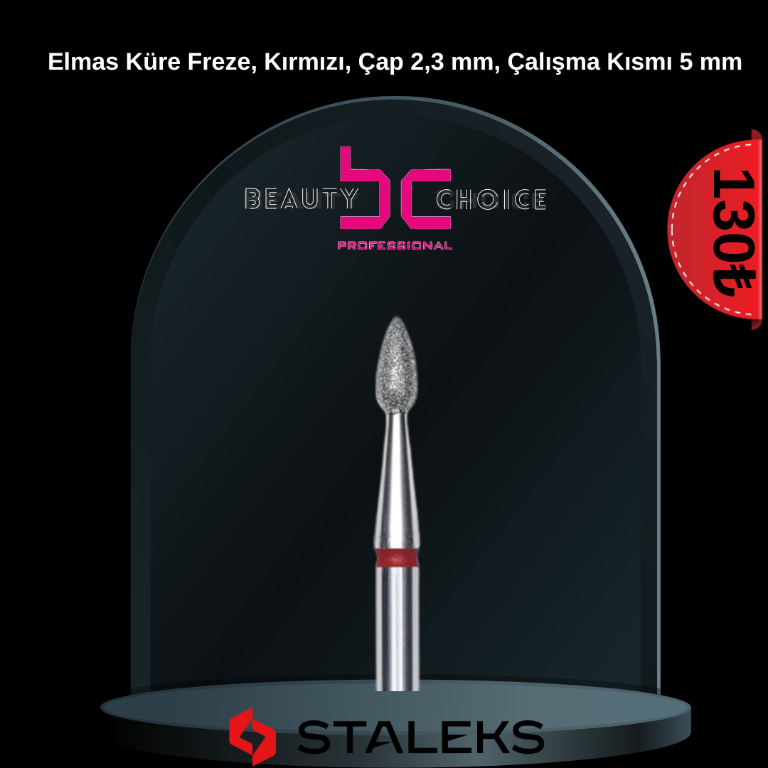 STALEKS Elmas Küre Freze, Kırmızı, Çap 2,3 mm, Çalışma Kısmı 5 mm